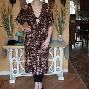 Leopard Long Duster with adjustible waist m/lg